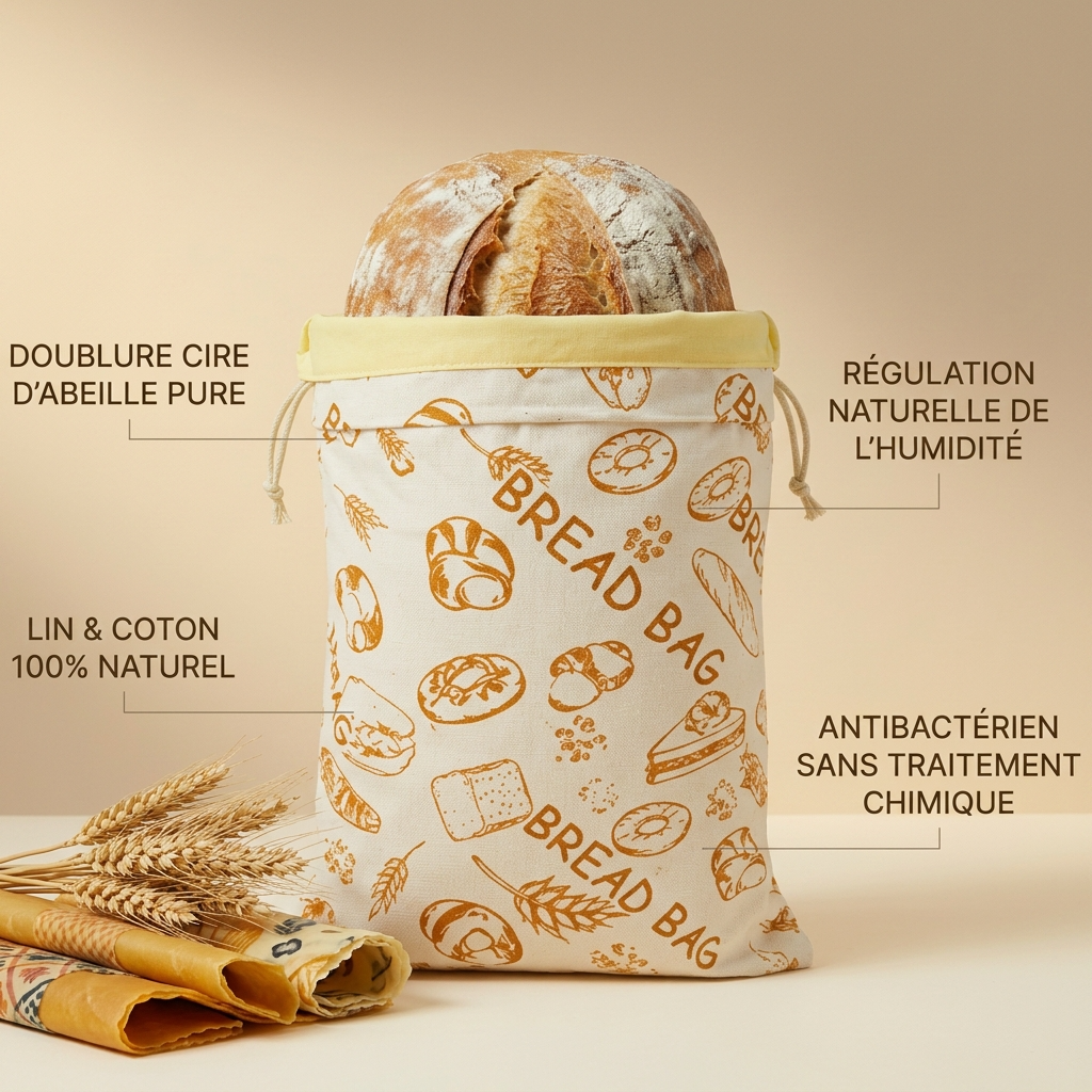 Sac à pain premium 100% coton et cire d'abeille